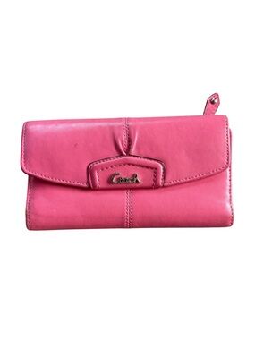 Coach Ashley Punch Pink Leather Wallet Checkbook Clutch F48062